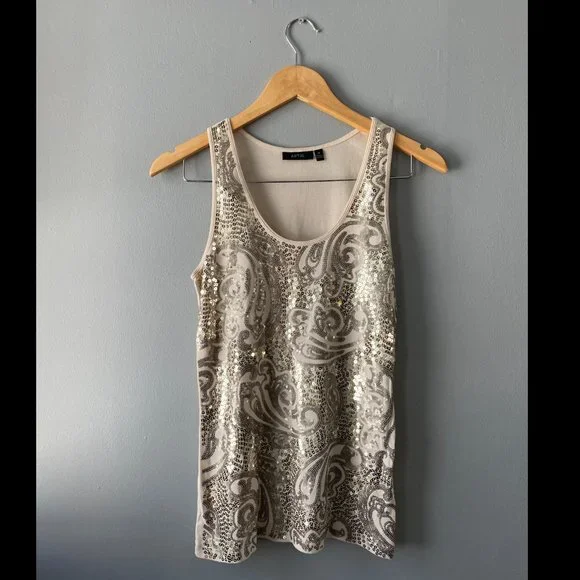 Apt. 9 | Tops | Apt 9 Cotton Gold Sequin Tan Tank Top | Poshmark